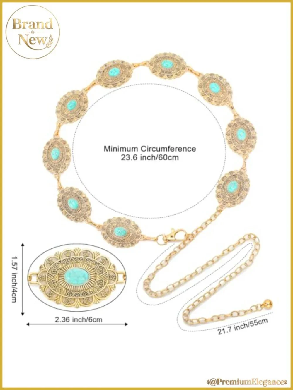 Western Chain Belt Rhinestone Metal Link Turquoise Cowgirl Dress Jeans
